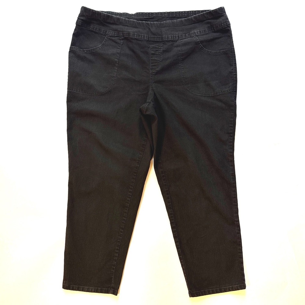 Terra & Sky Black Pull On Cropped Pants Plus Siz 1X 16W-18W Petite Stretch Denim